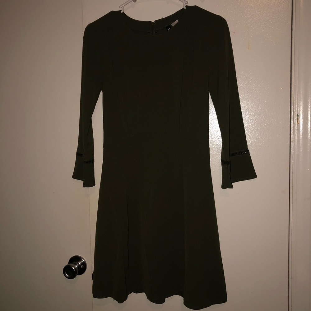Olive Green 3/4 Bell Sleeve Midi Dress